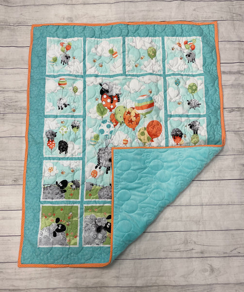 Sheep with Balloons Quilted Baby Blanket