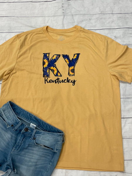 Kentucky State t-shirt with Flowers -yellow - Sew Cute By Katie