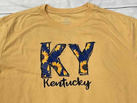 Kentucky State t-shirt with Flowers -yellow - Sew Cute By Katie