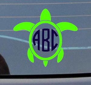 Green Turtle Vinyl Decal with Monogram Perfect for Car Window available at Sew Cute By Katie