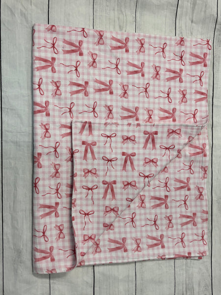 Bow Themed Flannel Baby Blanket and Burp Cloth Set - Sew Cute By Katie