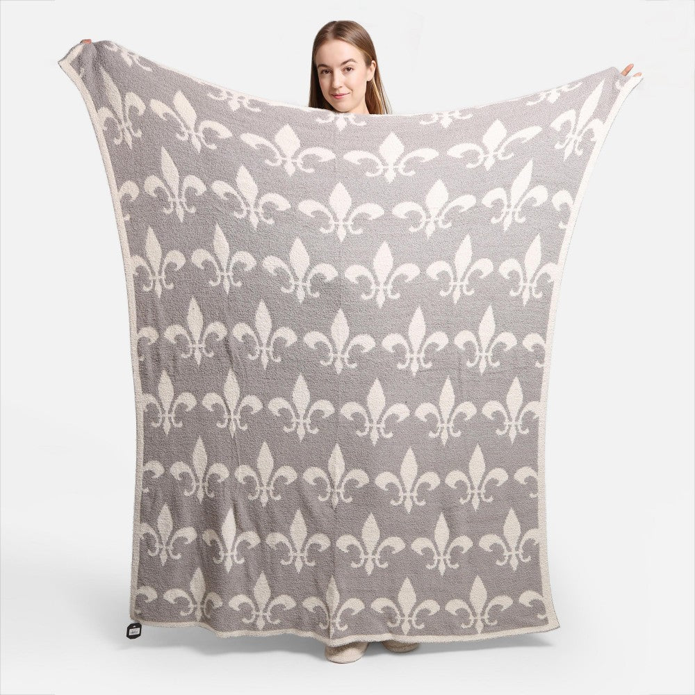 Gray Fleur-de-lis Super Soft Comfy Luxe Knit Blanket