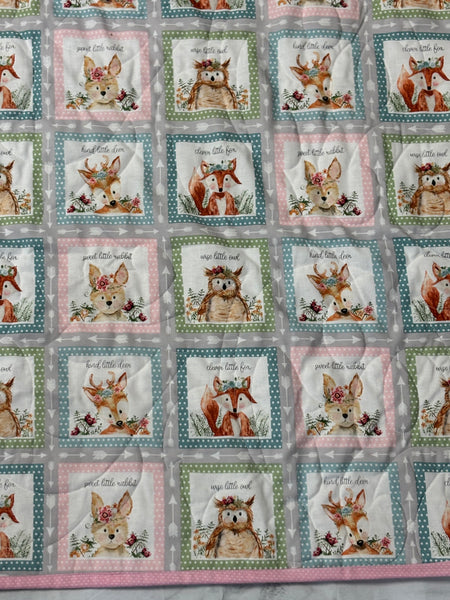 Woodland Animals Quilted Baby Blanket