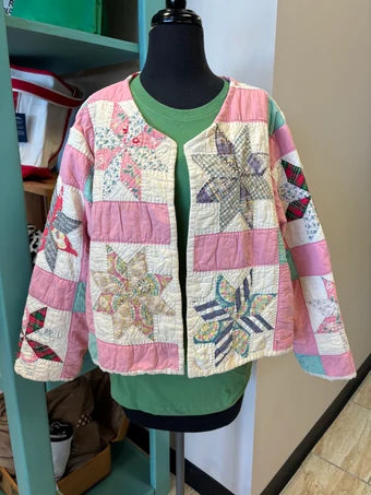 Vintage Quilt Jacket Pink Star Pattern