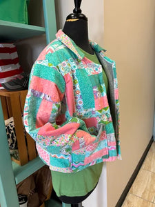 Vintage Quilt Jacket Coral and Green