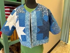 Vintage Cropped Quilt Jacket Royal Blue Star Fling