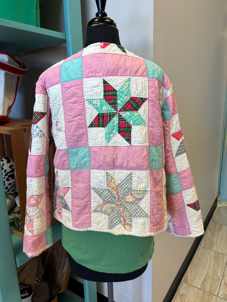 Vintage Quilt Jacket Pink Star Pattern