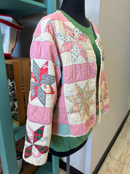 Vintage Quilt Jacket Pink Star Pattern