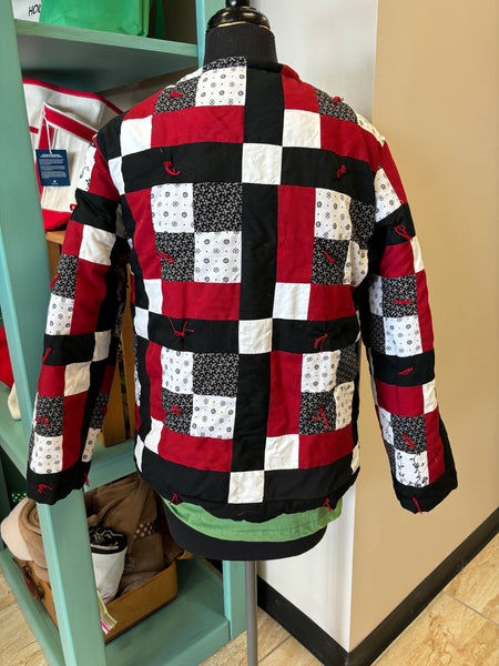 Vintage Quilt Jacket Red, White and Black Block Pattern