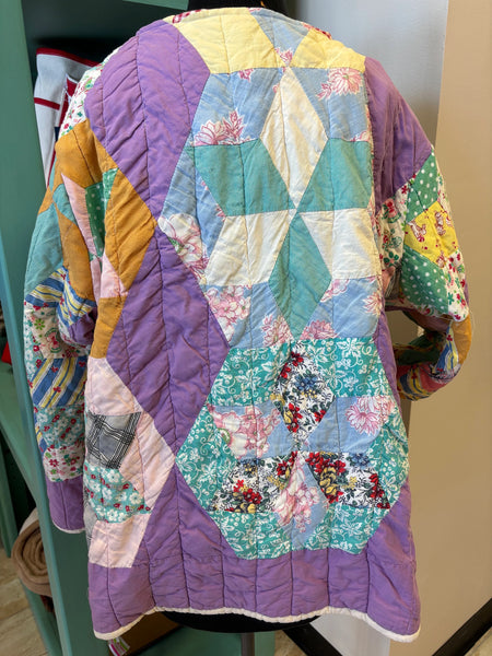 Vintage Quilt Jacket Purple Octagon Pattern