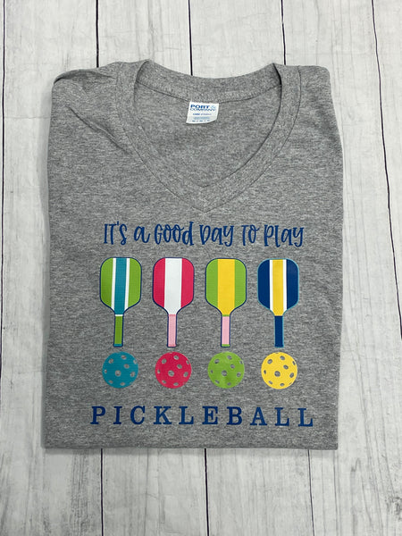 Pickleball Grey V-neck T-shirt