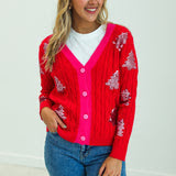 Tree Sequins Cardigan- Red