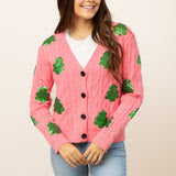 Tree Sequins Cardigan- Pink