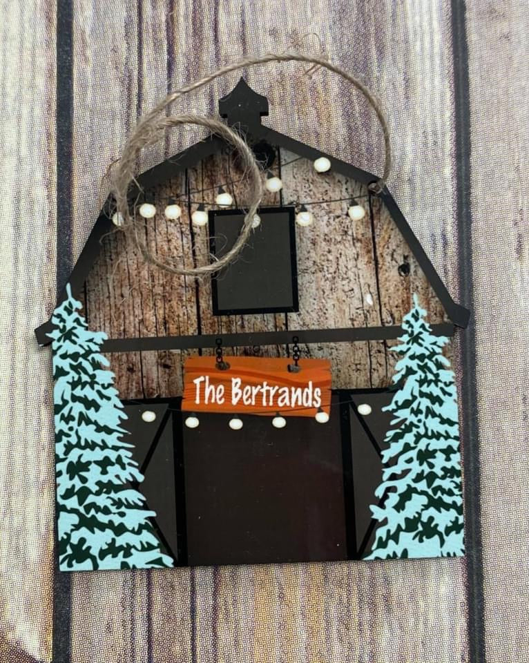 Barn & Evergreens Keepsake, Personalized Ornament - Sew Cute By Katie