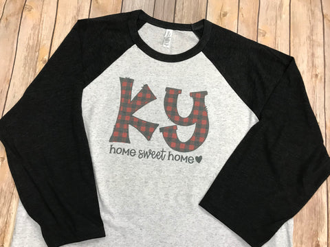 Home Sweet Home KY Black Raglan T-Shirt - Sew Cute By Katie