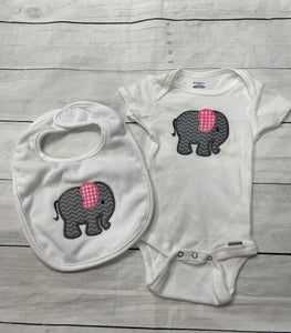 Elephant Bib and Onesie Gift gift set- pink