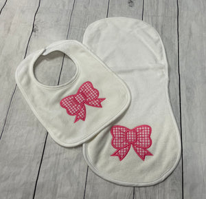 Bow Bib and Burp Cloth Gift gift set -pink