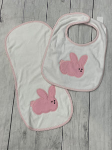 Bunny Bib and Burp Cloth Gift gift set -pink