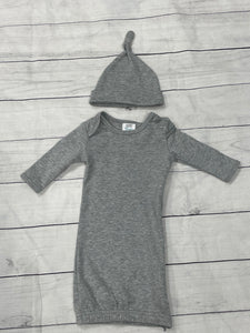 Infant Gift Set in Grey - Monogram Gown and hat - Sew Cute By Katie