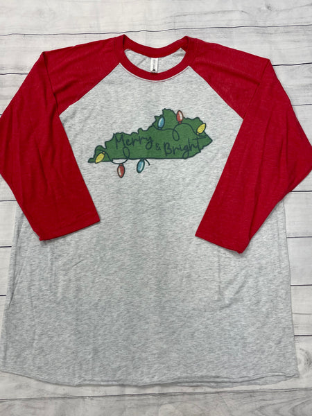 Kentucky Merry and Bright Red Raglan Christmas Shirt - Sew Cute By Katie