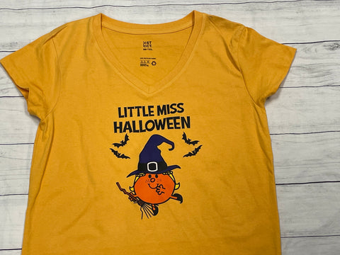 Little Miss Halloween Short Sleeve  V-neck Tee- Little Miss Halloween