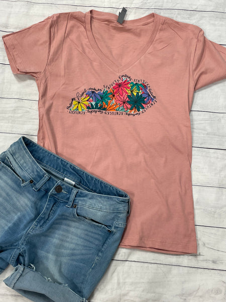 Kentucky State t-shirt with Flowers - blush color - Sew Cute By Katie