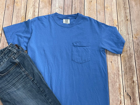 *Mystery* Embroidered Comfort Color Monogram Pocket Tee Small