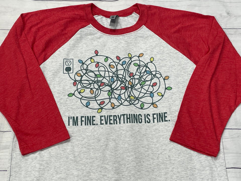 I’m Fine Everything Thing is Fine Red Raglan Christmas Shirt - Sew Cute By Katie